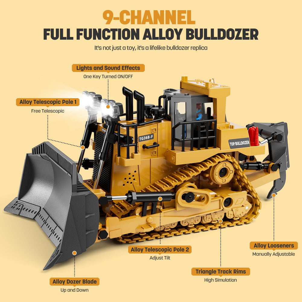 KIDMARKT metal RC Bulldozer rear view showcasing rugged build