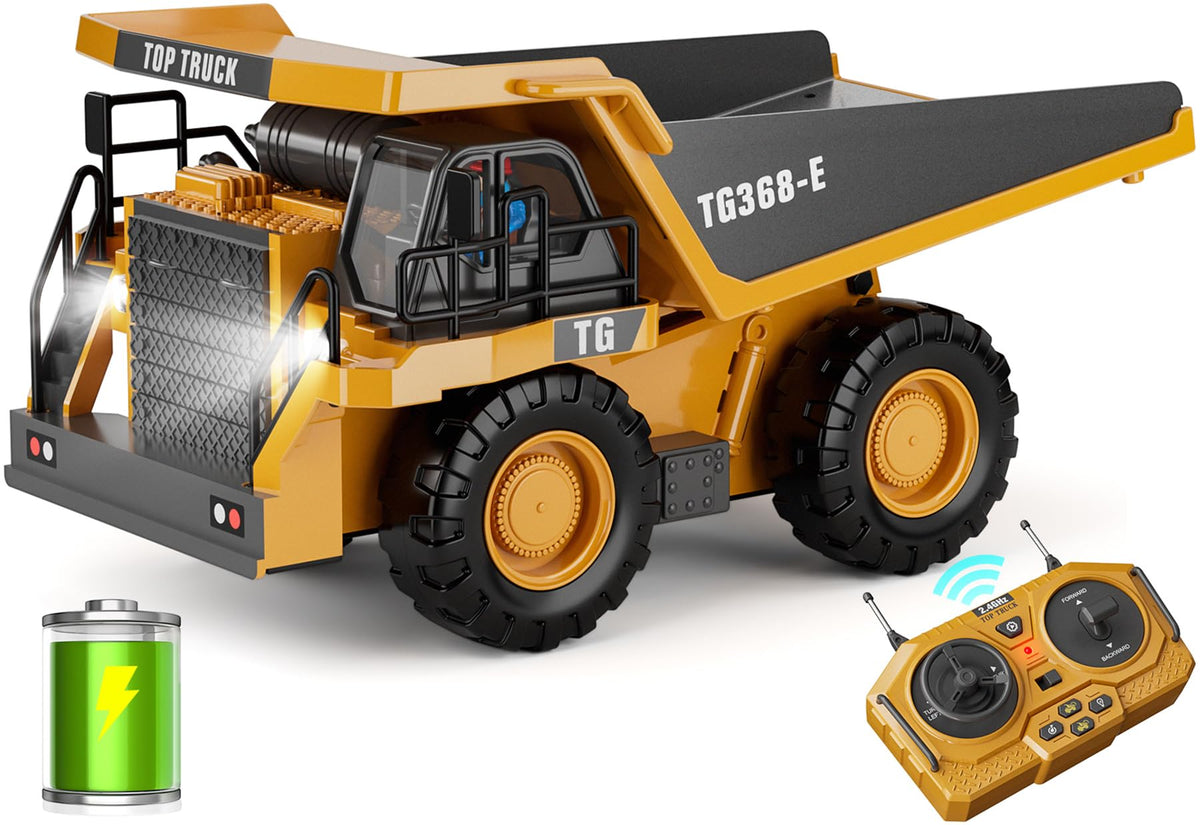 KIDMARKT RC Dump Truck front view with lights for indoor play