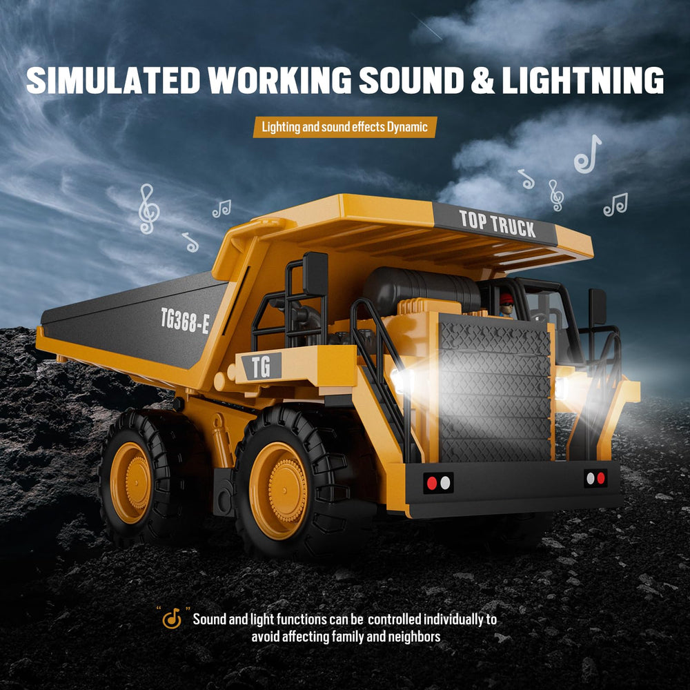KIDMARKT RC Dump Truck lights-sounds demo captures realistic on-site ambiance