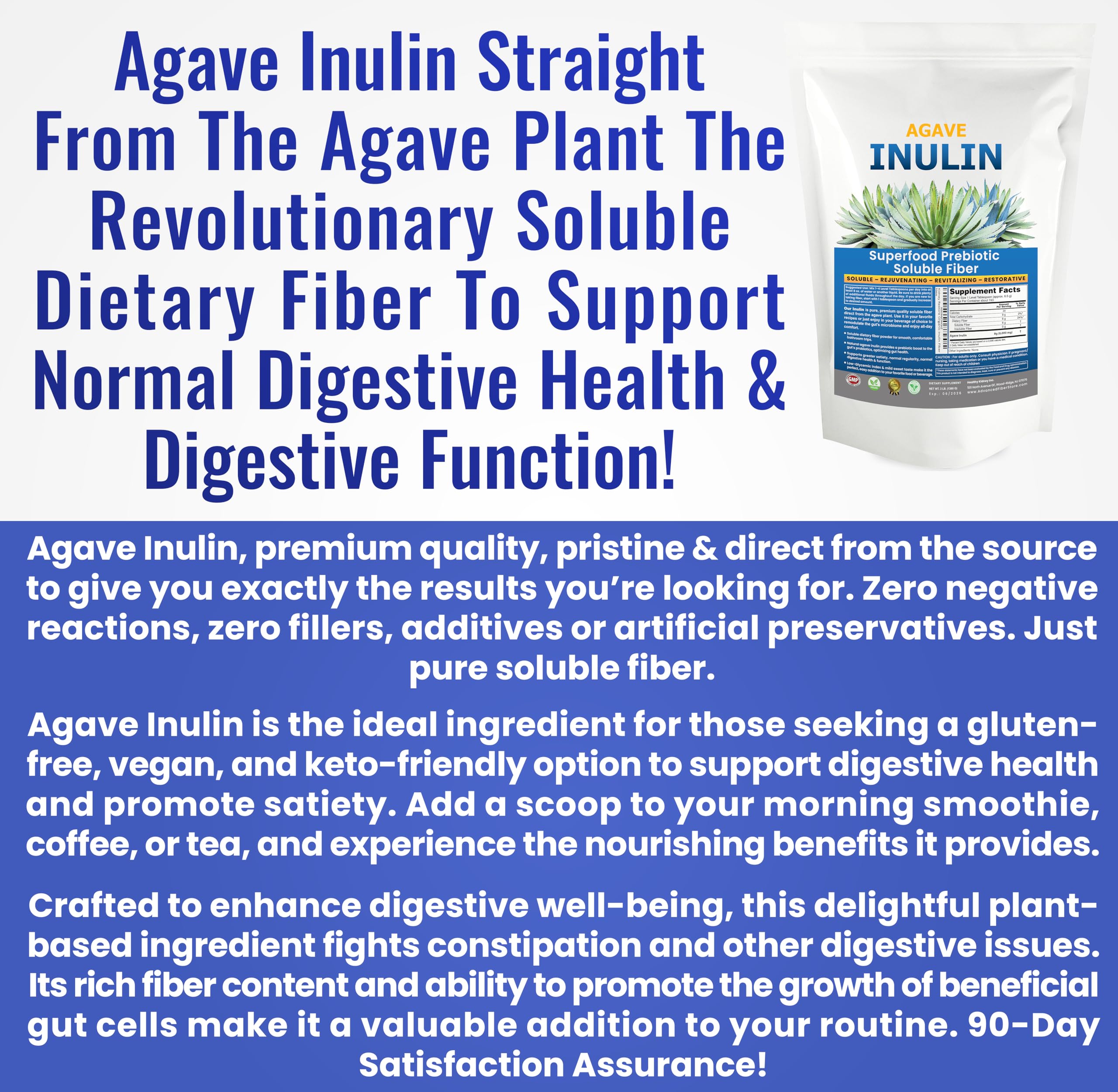 Closeup of Kidney Restore Organic Inulin Powder label highlighting purity