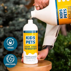 KIDS N PETS spray on carpet demonstrating quick odor neutralization
