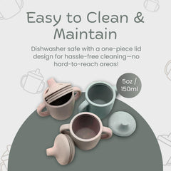 KIDSco silicone sippy cups are dishwasher safe for quick, effortless cleanup.