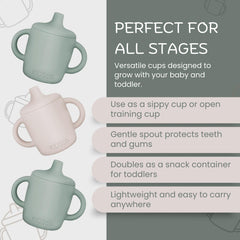 KIDSco sippy cups leak-resistant design reduces spills during meals or travel.