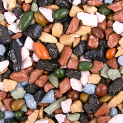 KIDU Cupcakes with chocolate rocks show a colorful, crunchy topping.