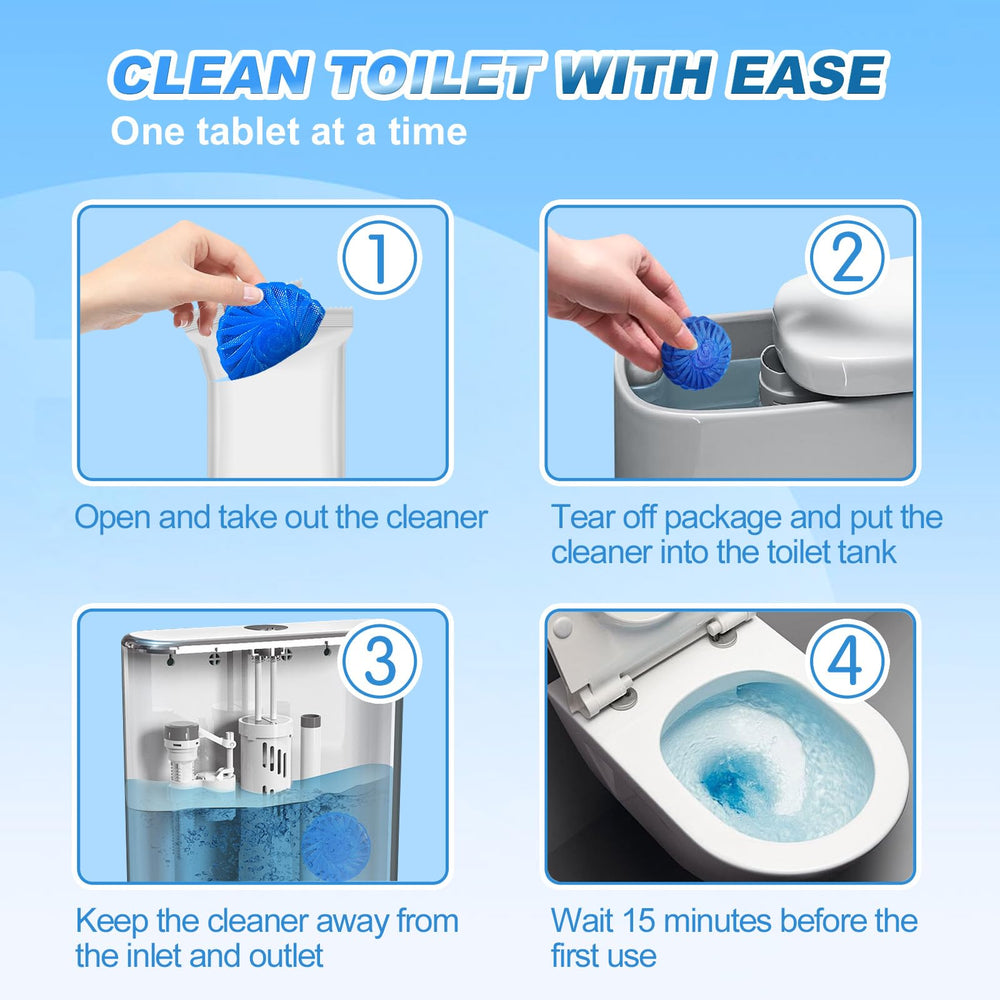 KIISIISO blue tablet dissolving after a 10-minute wait for effective cleaning.