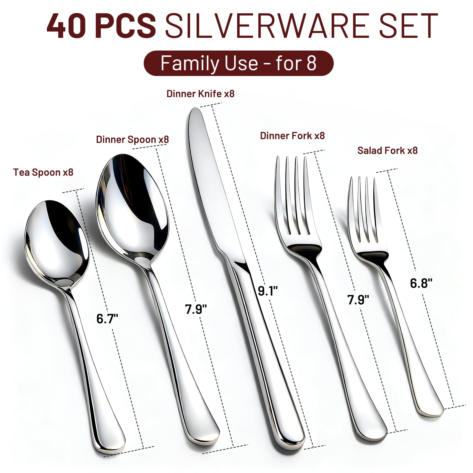 Kikcoin mirror-polished finish flatware bright shine and smooth edges.