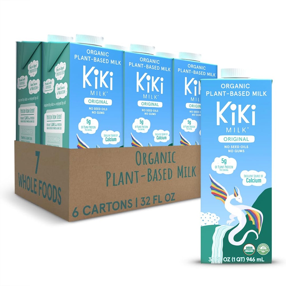 Kiki Milk organic original bottle shows creamy plant-based beverage for dairy-free homes
