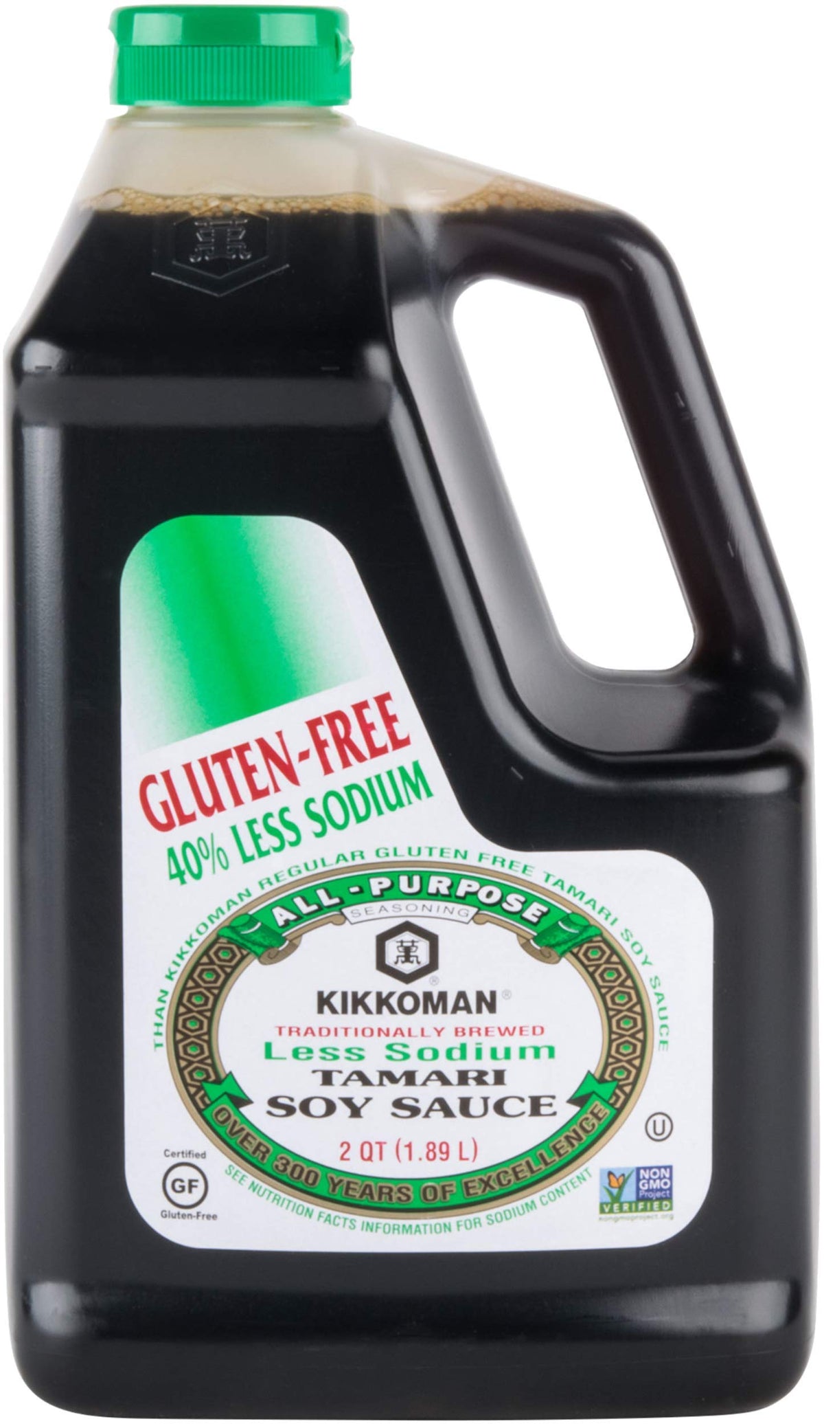 Kikkoman Less Sodium Gluten-Free Tamari bottle pour showcases gluten-free flavor and versatility