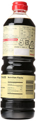 Close-up of Kikkoman soy sauce label showing authentic color