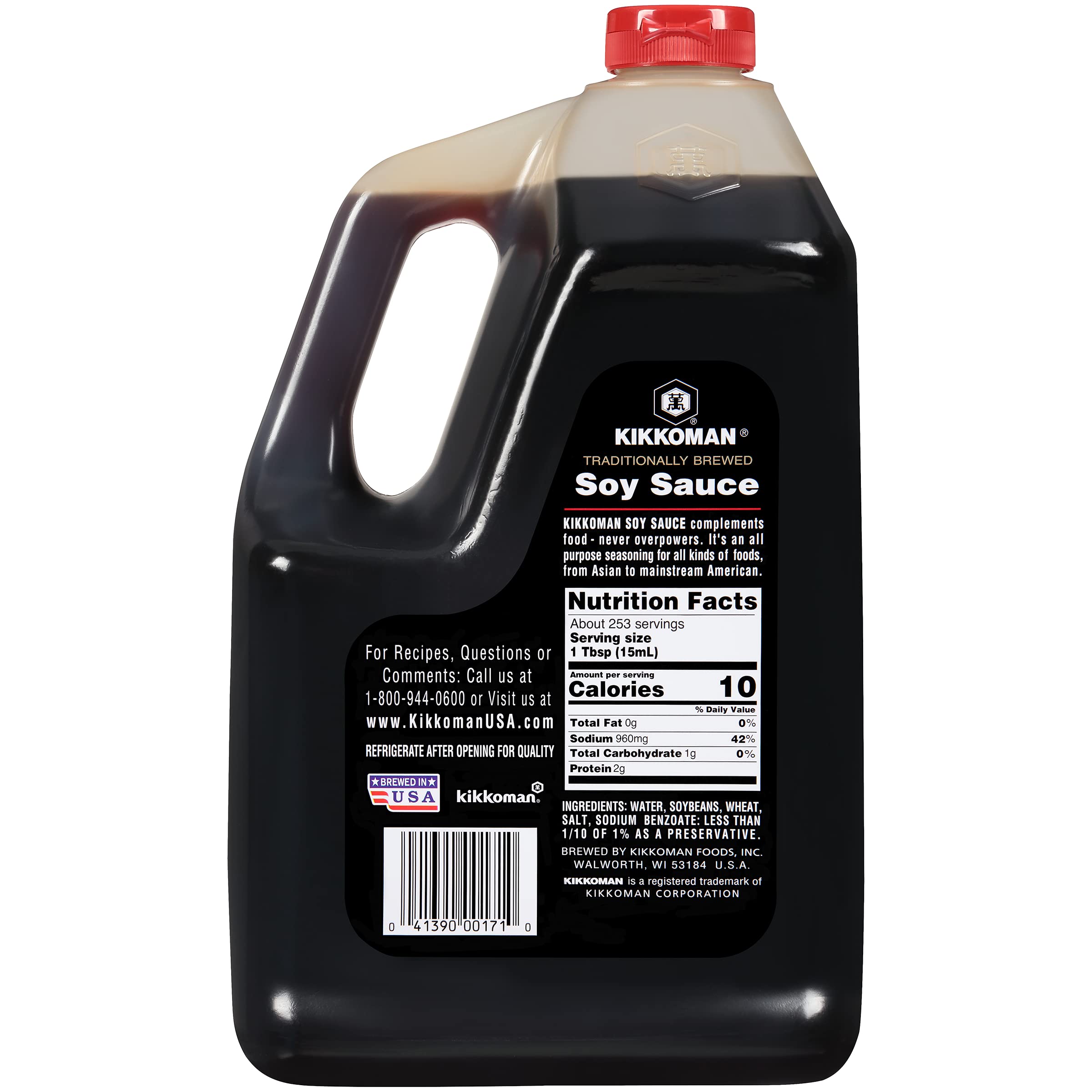 Kikkoman soy sauce pours over a dish, illustrating its use as a flavor enhancer.