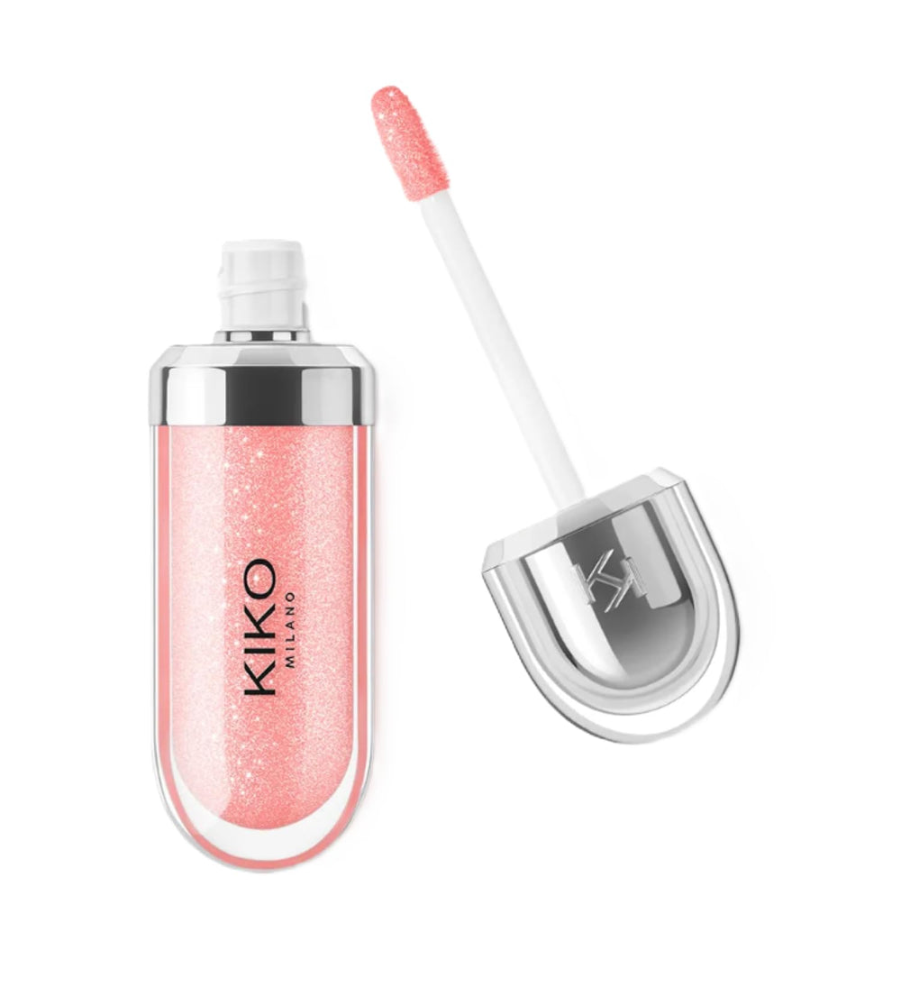 Kiko Milano 3D Hydra Lip Gloss packaging with metallic cap and KK embossing, premium look