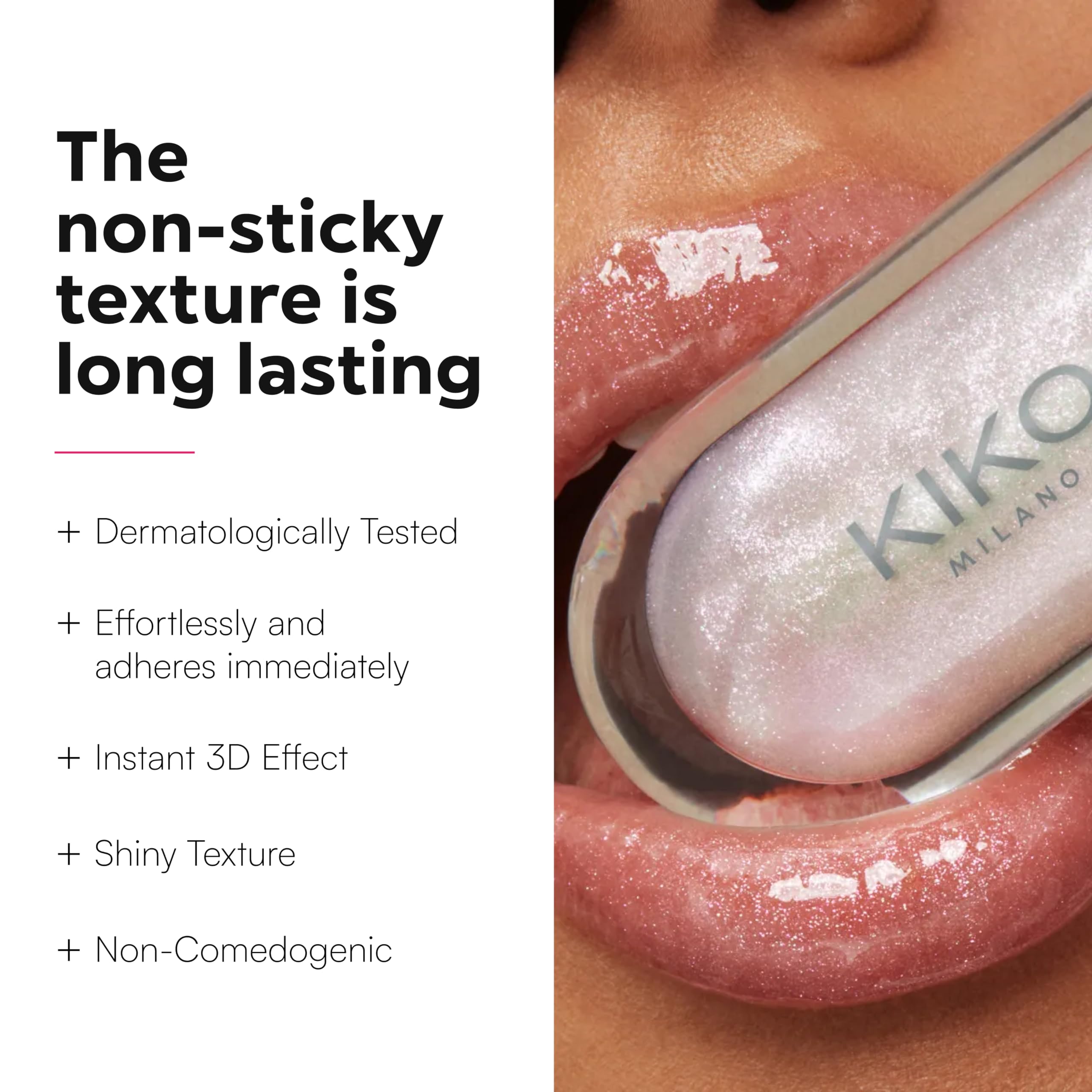 Kiko Milano 3D Hydra Lip Gloss pearlescent mauve swatches display shimmering color