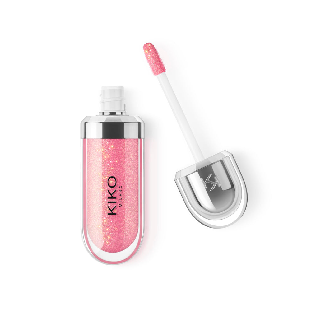 Kiko Milano 3D Hydra Lip Gloss bottle in Sparkling Hibiscus Pink with high shine.