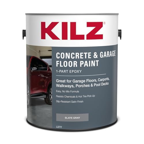 KILZ 1-Part Epoxy Floor Paint on basement floor for a cleaner surface.