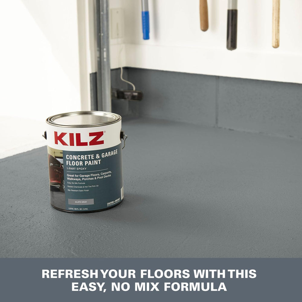 KILZ 1-Part Epoxy Floor Paint on porch surface offering weather resistance.