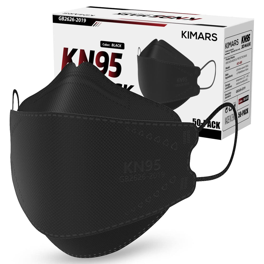 KIMARS KN95 mask black pack front view with full coverage and sleek design.