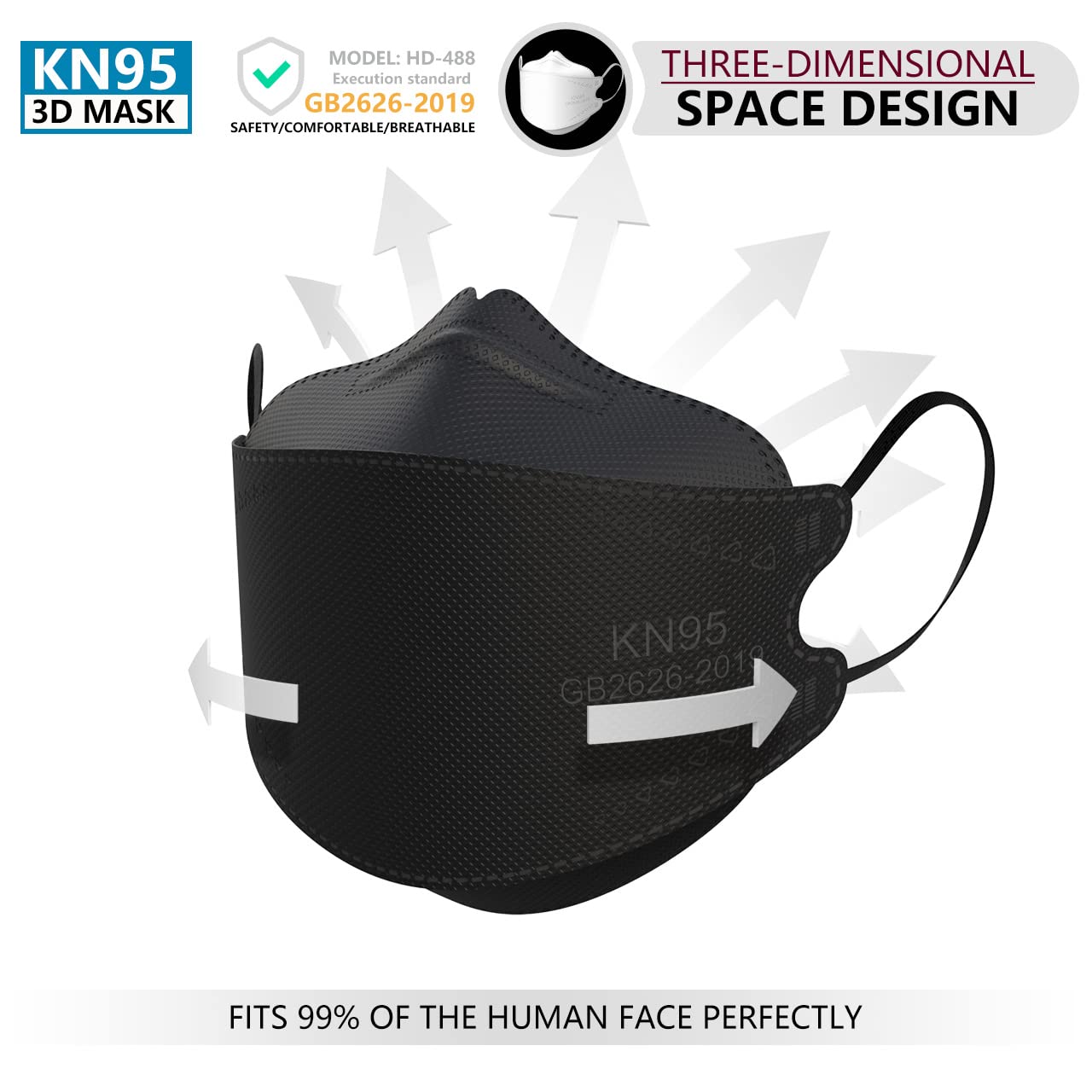 KIMARS KN95 mask nose clip adjustment ensures snug seal and reduced fogging.