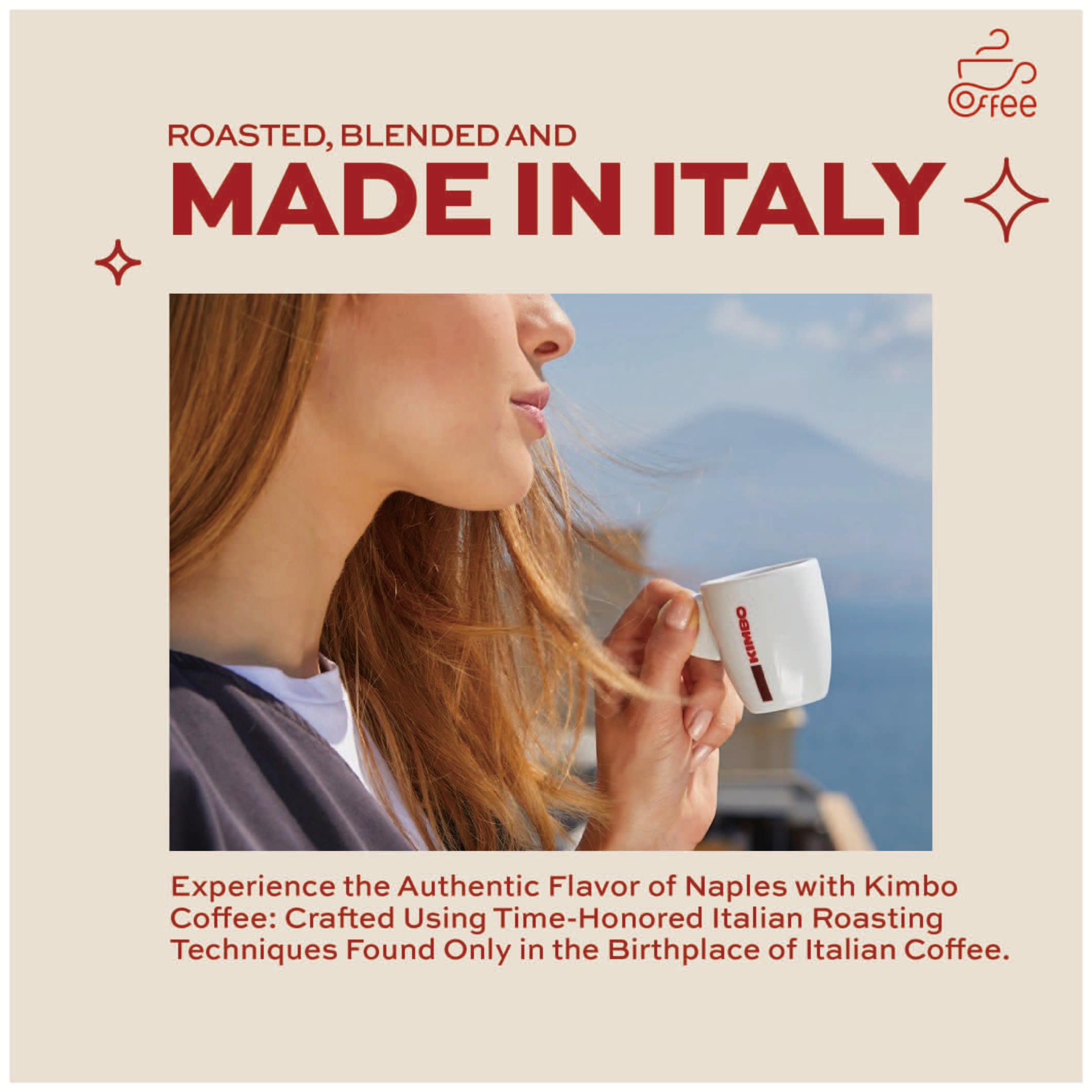 Bright floral notes mingle with caramel sweetness in Kimbo Napoli Original Blend.