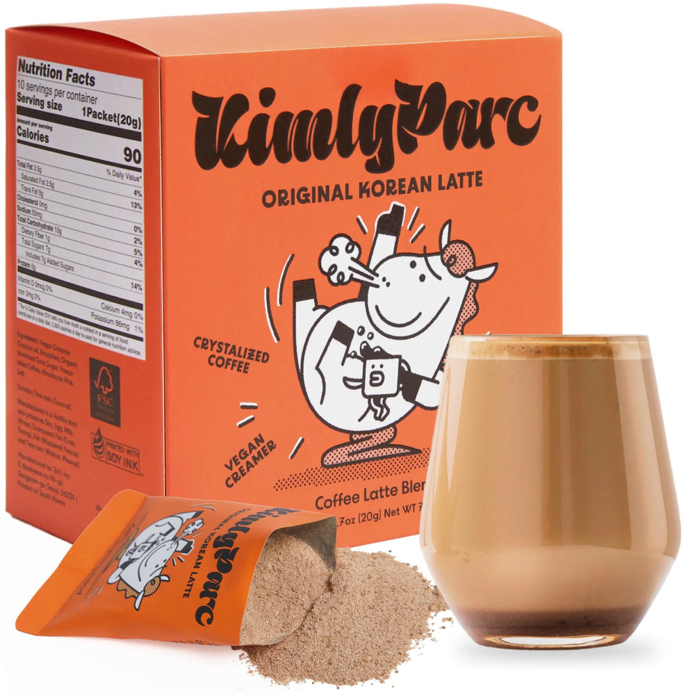 KimlyParc packaging front showing convenient vegan Korean instant coffee for daily latte