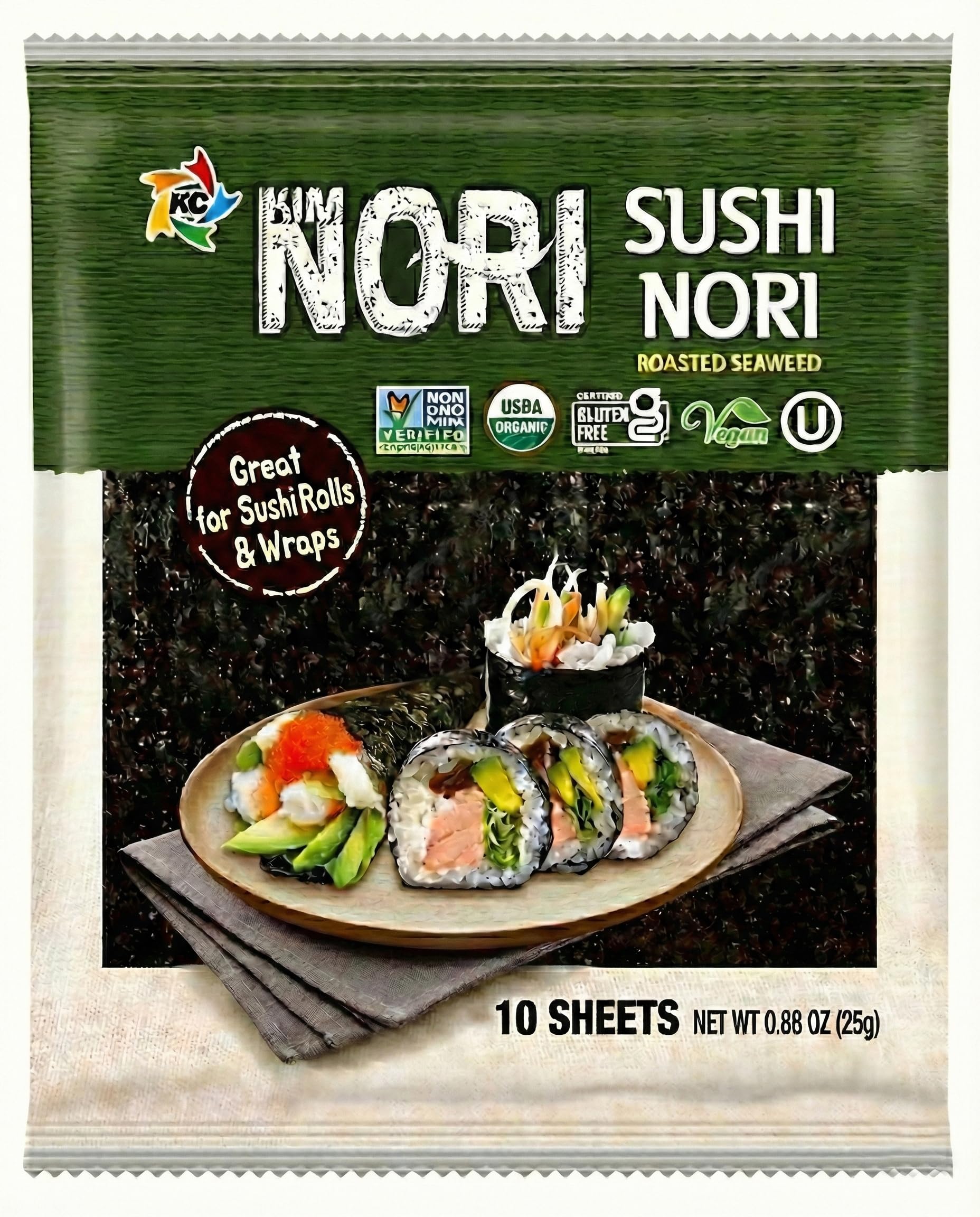Kimnori organic roasted seaweed nori sheets pack shot highlighting freshness