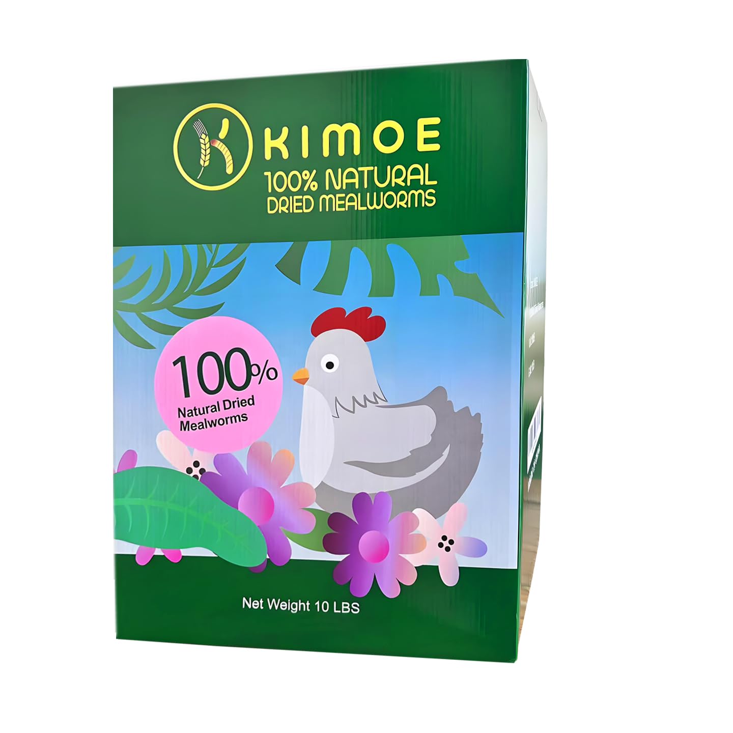 Kimoe mealworms resealable bag showing fresh, ready-to-use feed.