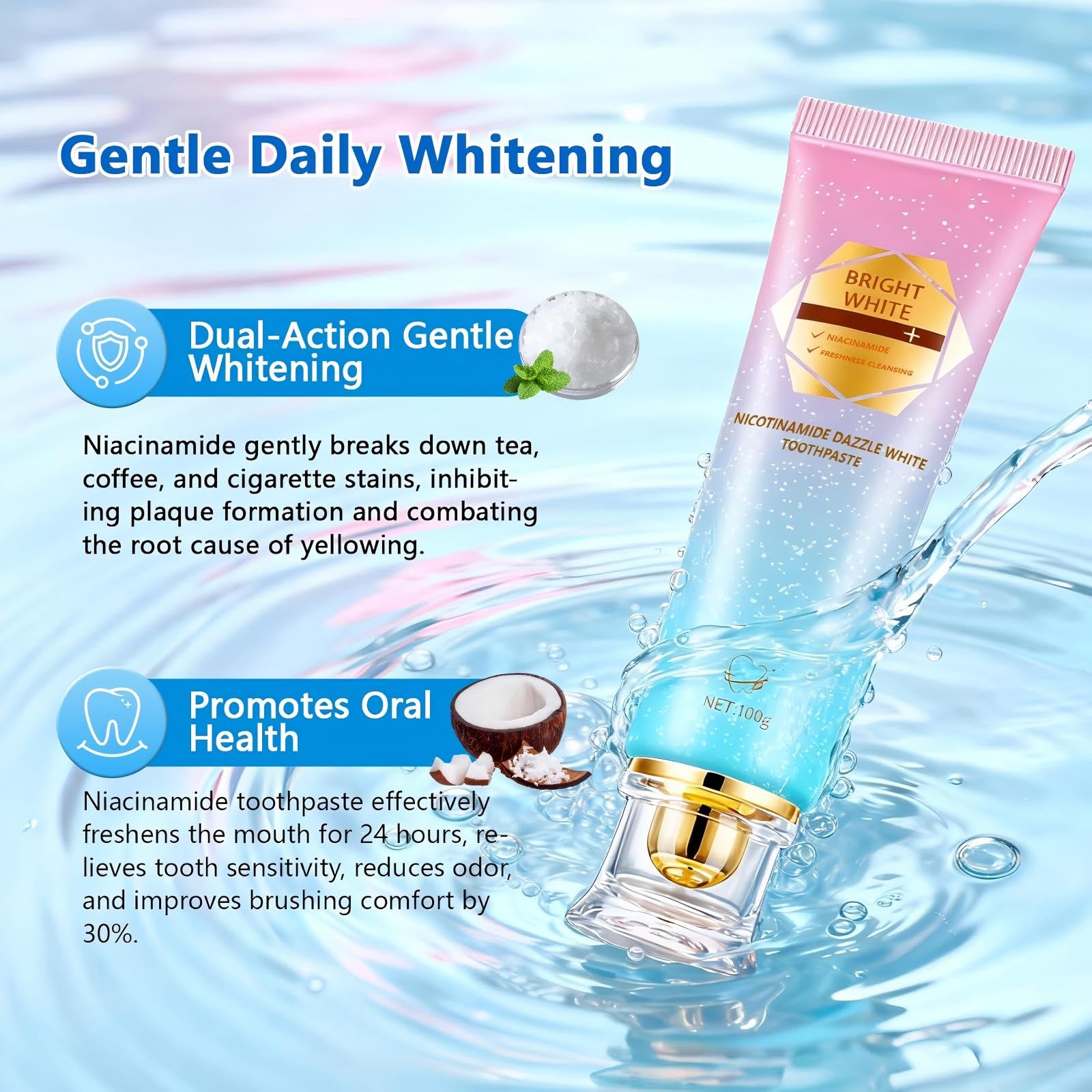 Kimralur triple whitening formula visible on enamel surface