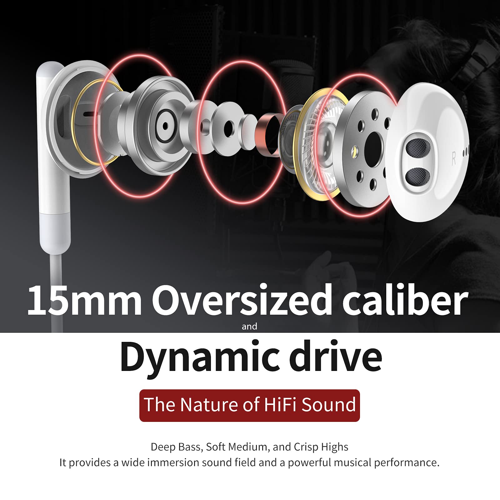Kimwood earbuds with 3.5mm jack work across most devices.