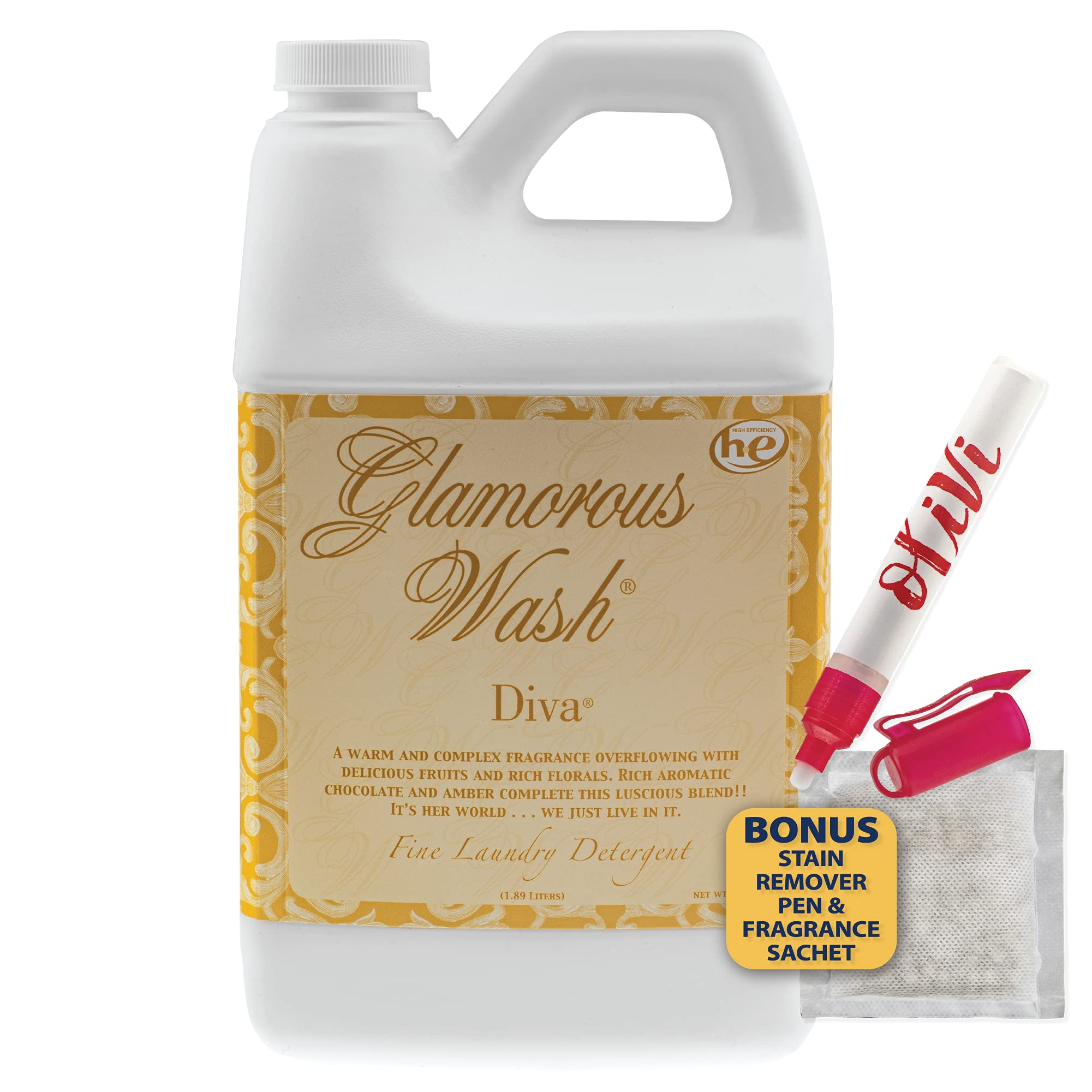 Kinara Tyler DIVA Glamorous Wash bottle showing gentle fabric care for delicate textiles