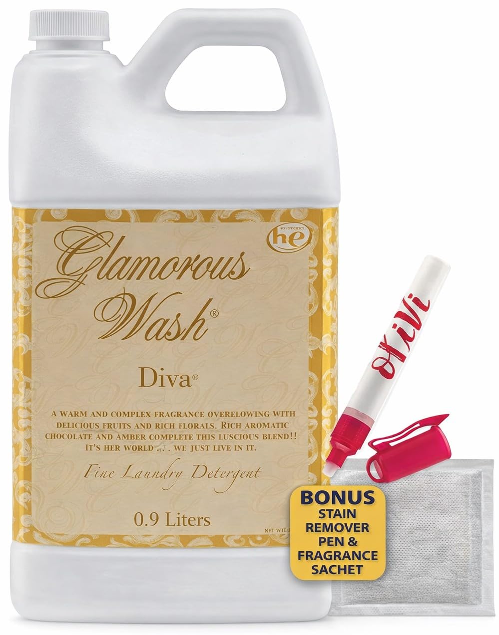 Kinara Tyler DIVA Wash bottle label shows premium cleansing for delicate fabrics with lasting freshness.