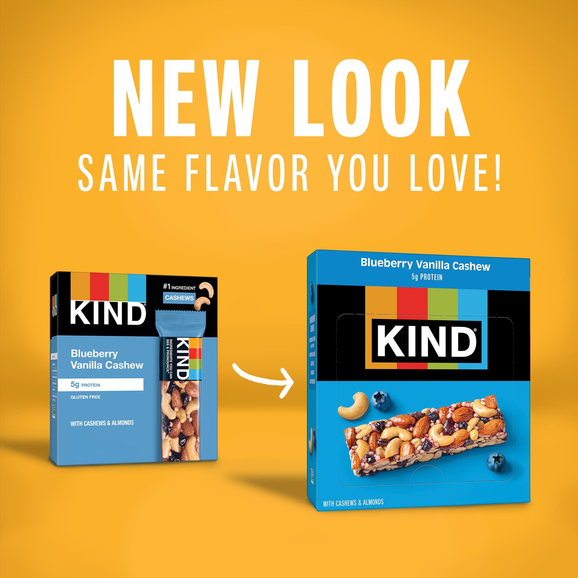 KIND Blueberry Vanilla Cashew box 12-count, easy to stock at home or work.