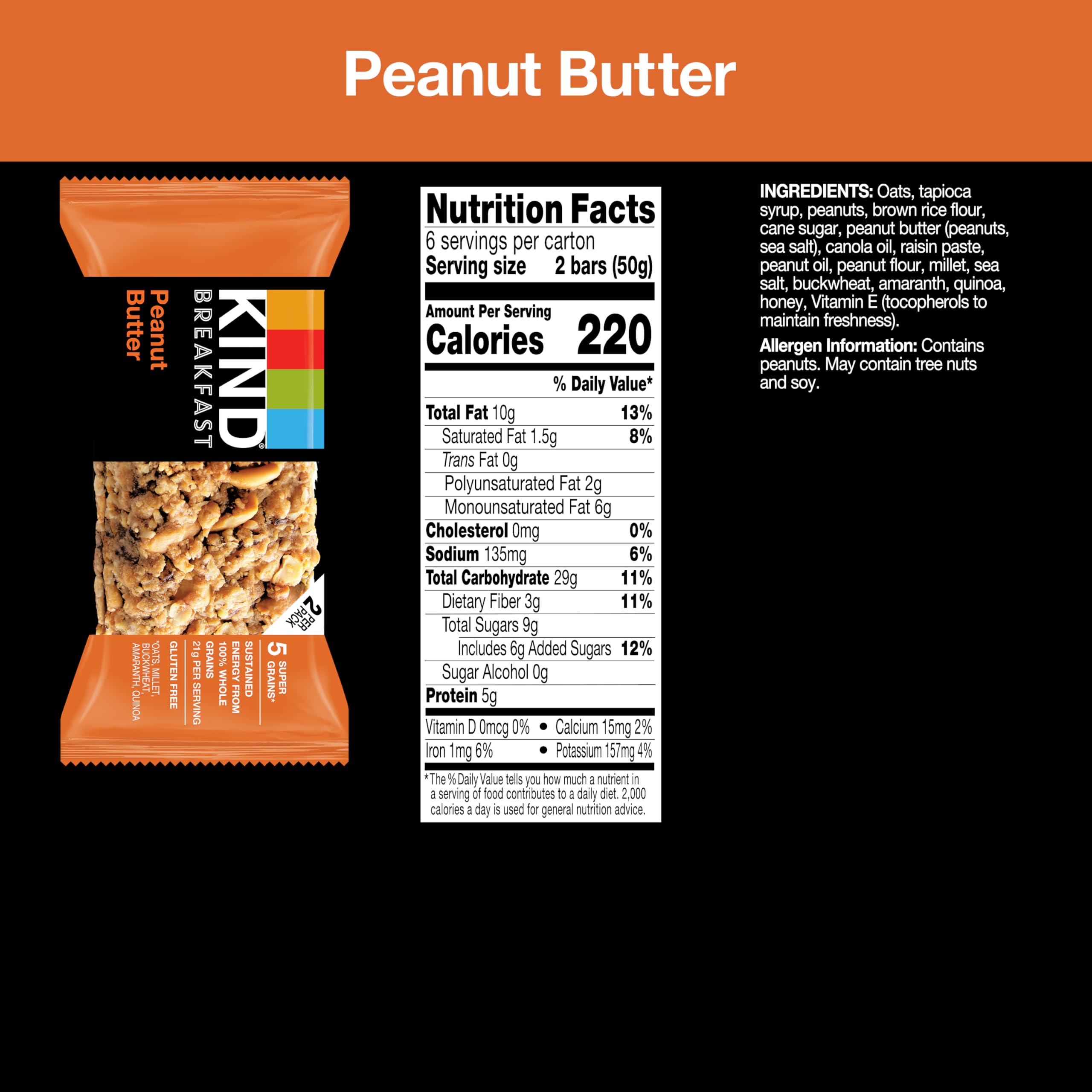 KIND Breakfast Bars Almond Butter bar, rich flavor and protein boost.