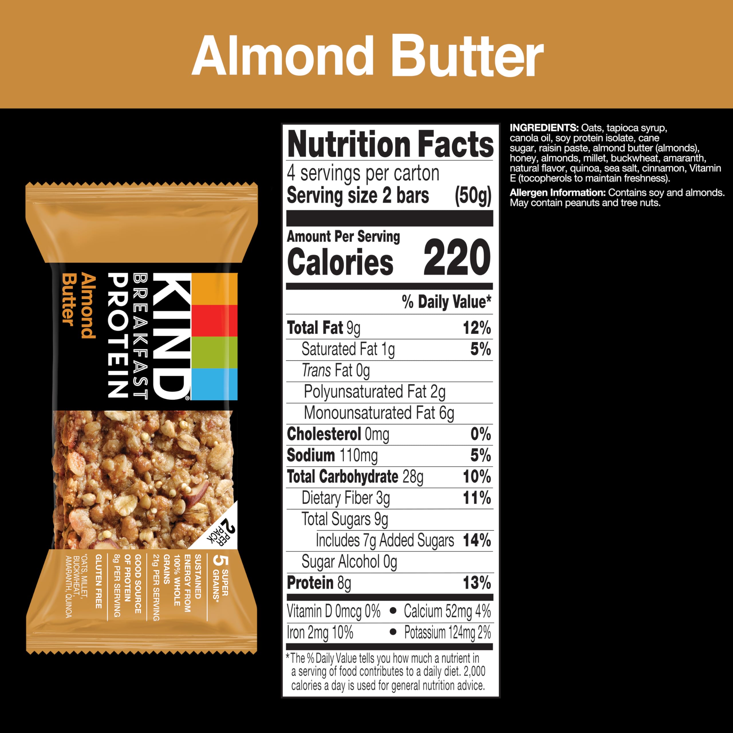 KIND Breakfast Bars Honey Oat bar close-up, inviting chewy texture and wholesome grains.