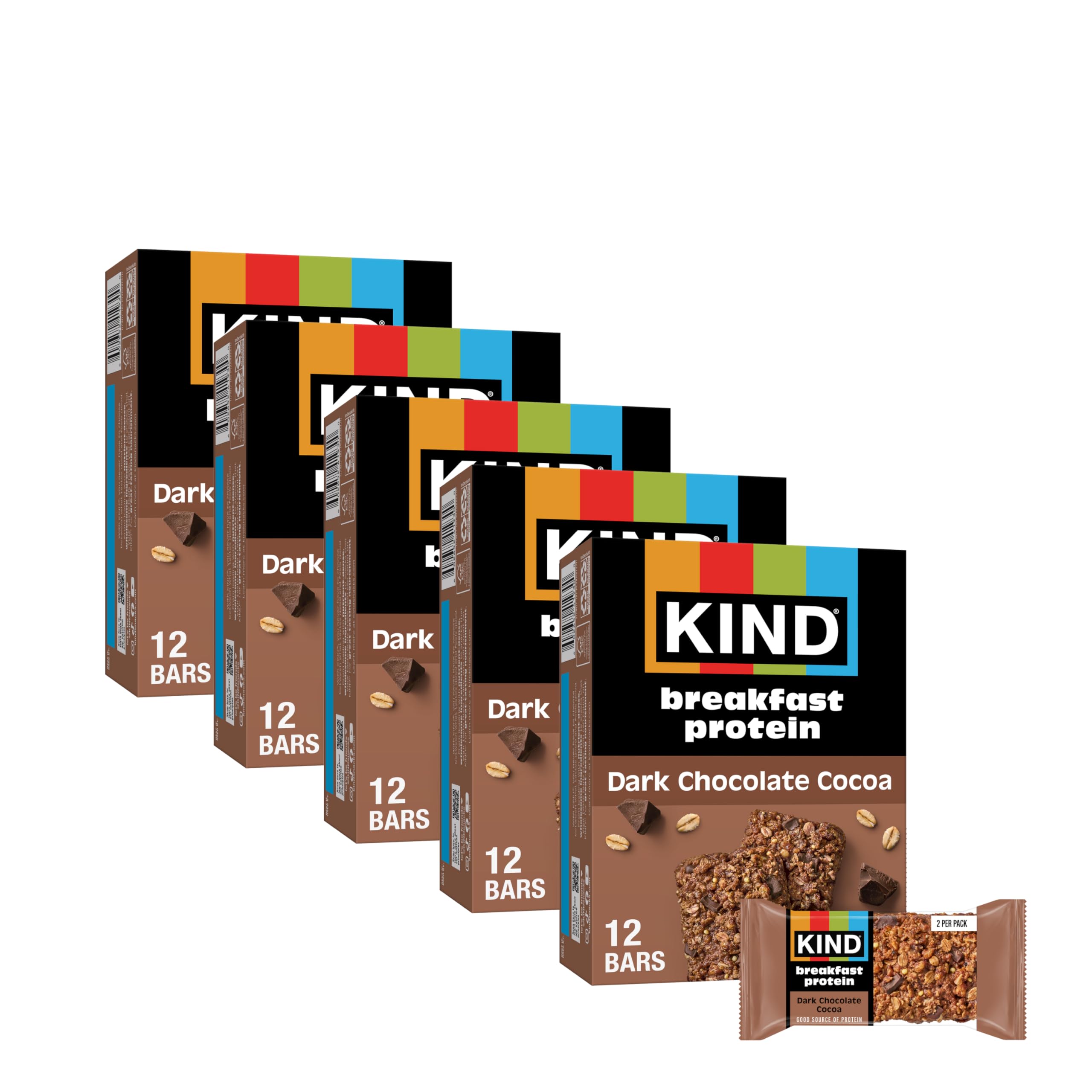 KIND Breakfast Protein Bars with dark chocolate cocoa, on-the-go energy in a convenient pack.