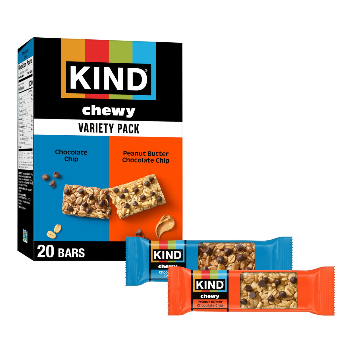 KIND Chewy Granola Bars Variety Pack with box and bars for on the go snacking