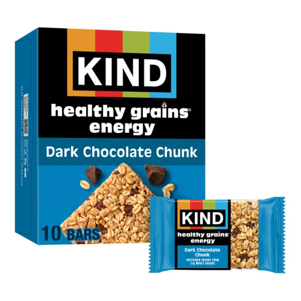 KIND Dark Chocolate Chunk bar close-up showing chewy texture for sustained energy.