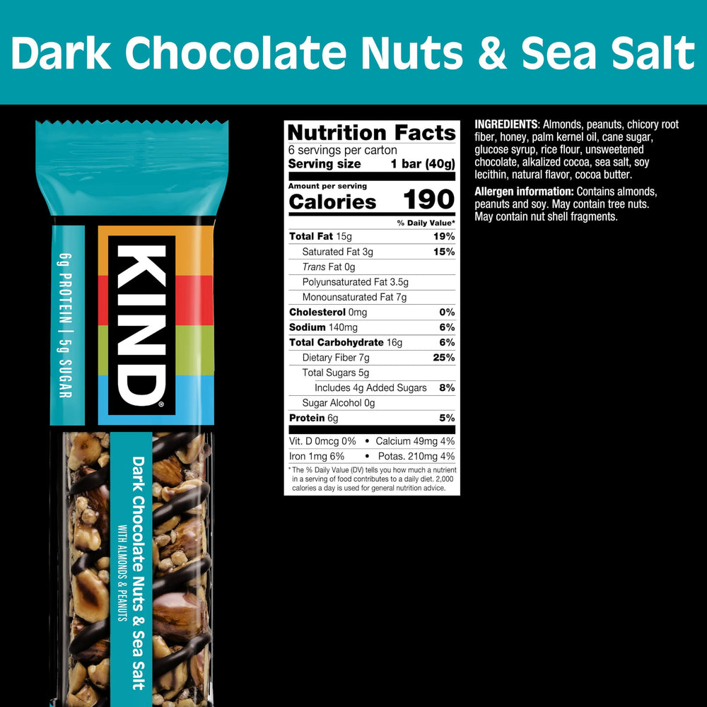 KIND six-pack packaging with individually wrapped bars, on-the-go convenience.