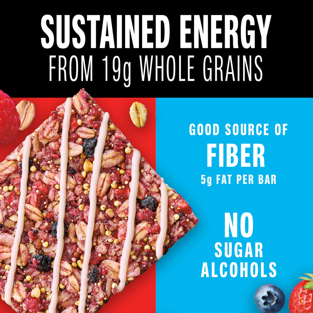 KIND Five super grains blend shown with berry pieces for a nutritious bar