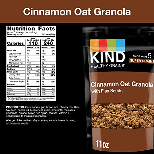 KIND Healthy Grains Cinnamon Oat Clusters closeup showing flax seeds and cinnamon flavor
