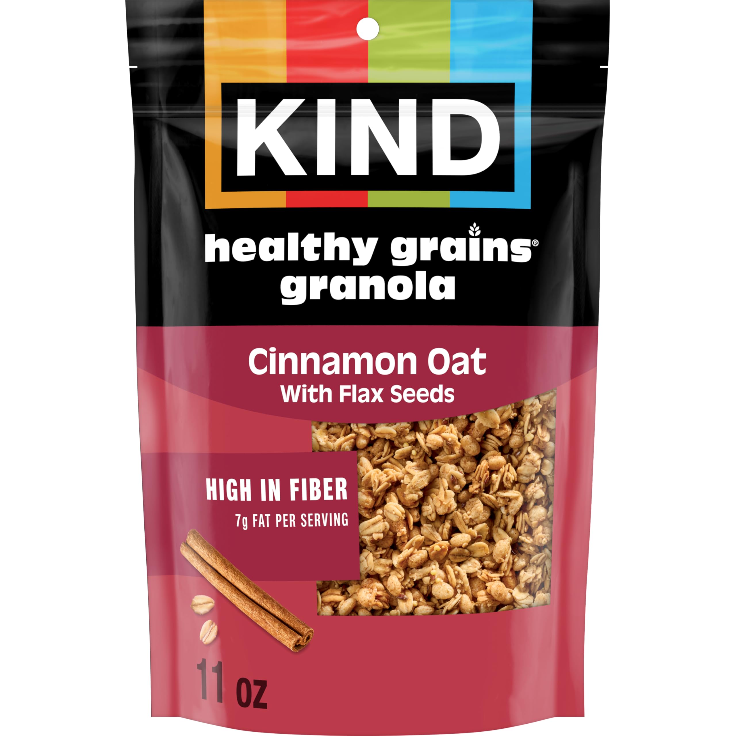 KIND Healthy Grains Cinnamon Oat Clusters package view, gluten-free snack option