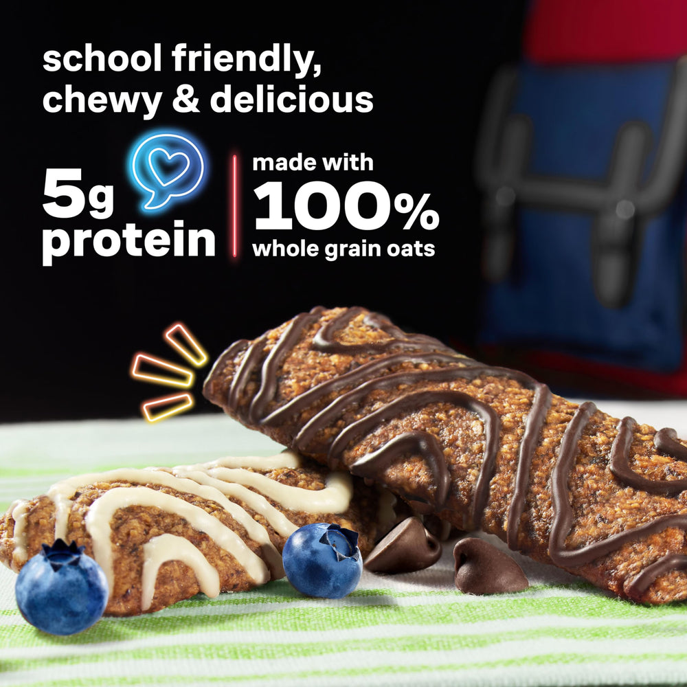 KIND Kids chocolate chip bars close-up emphasizing chewy texture and kid-friendly sweetness.