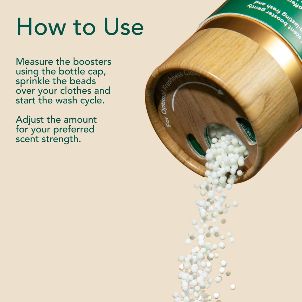 Kind Laundry Wood Haven eco beads illustrating chemical-free option for fabrics.