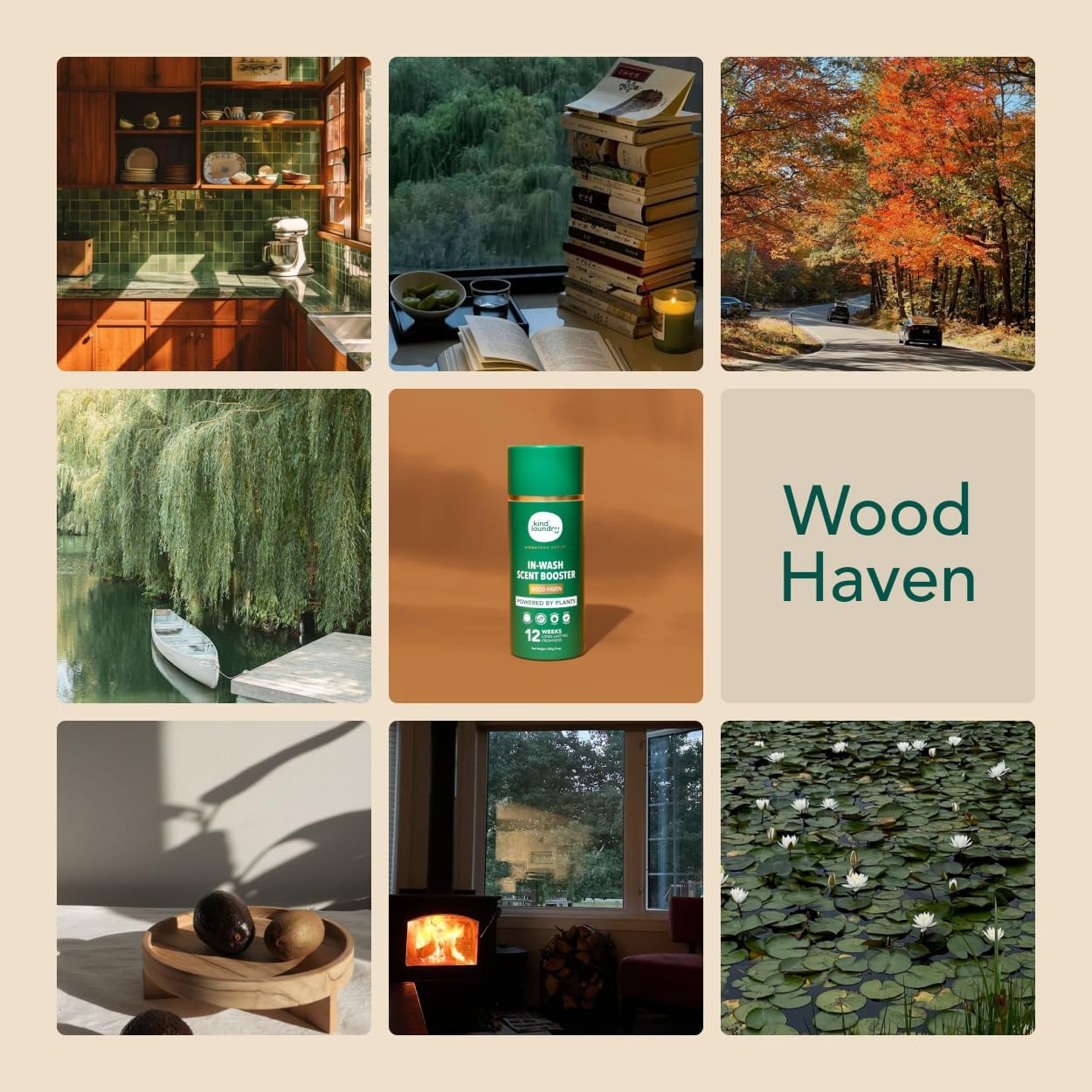Kind Laundry Wood Haven label detail with plant-based formula information.