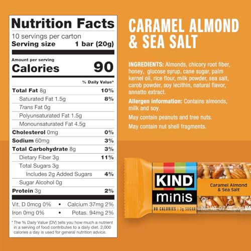 KIND Mini caramel almond sea salt pack for grab-and-go snacking.