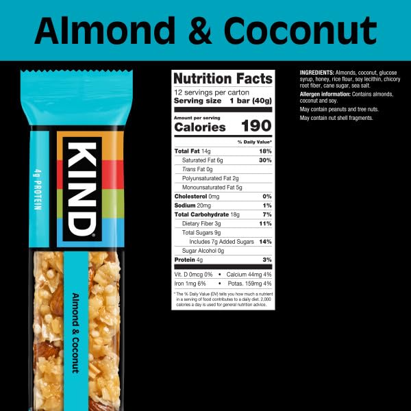 KIND Almond Coconut bar individually wrapped ideal for lunchboxes and travel