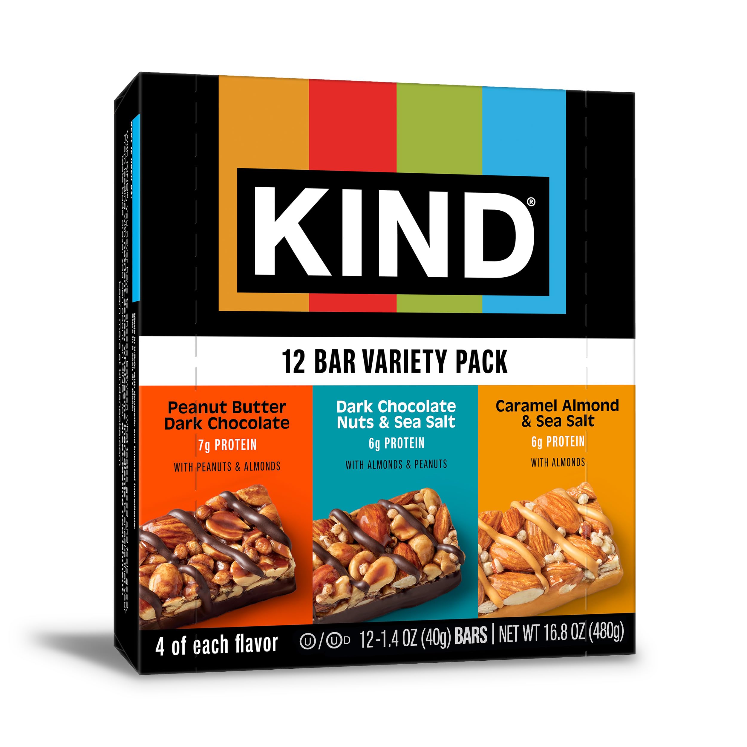KIND Nut Bars Variety Pack front view for gluten-free, on-the-go snacking.