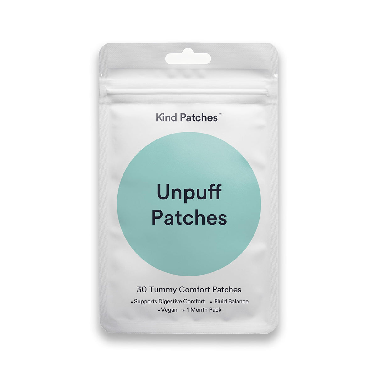 Kind Patches unpuff patch close-up showing plant-based ingredients for daily use.