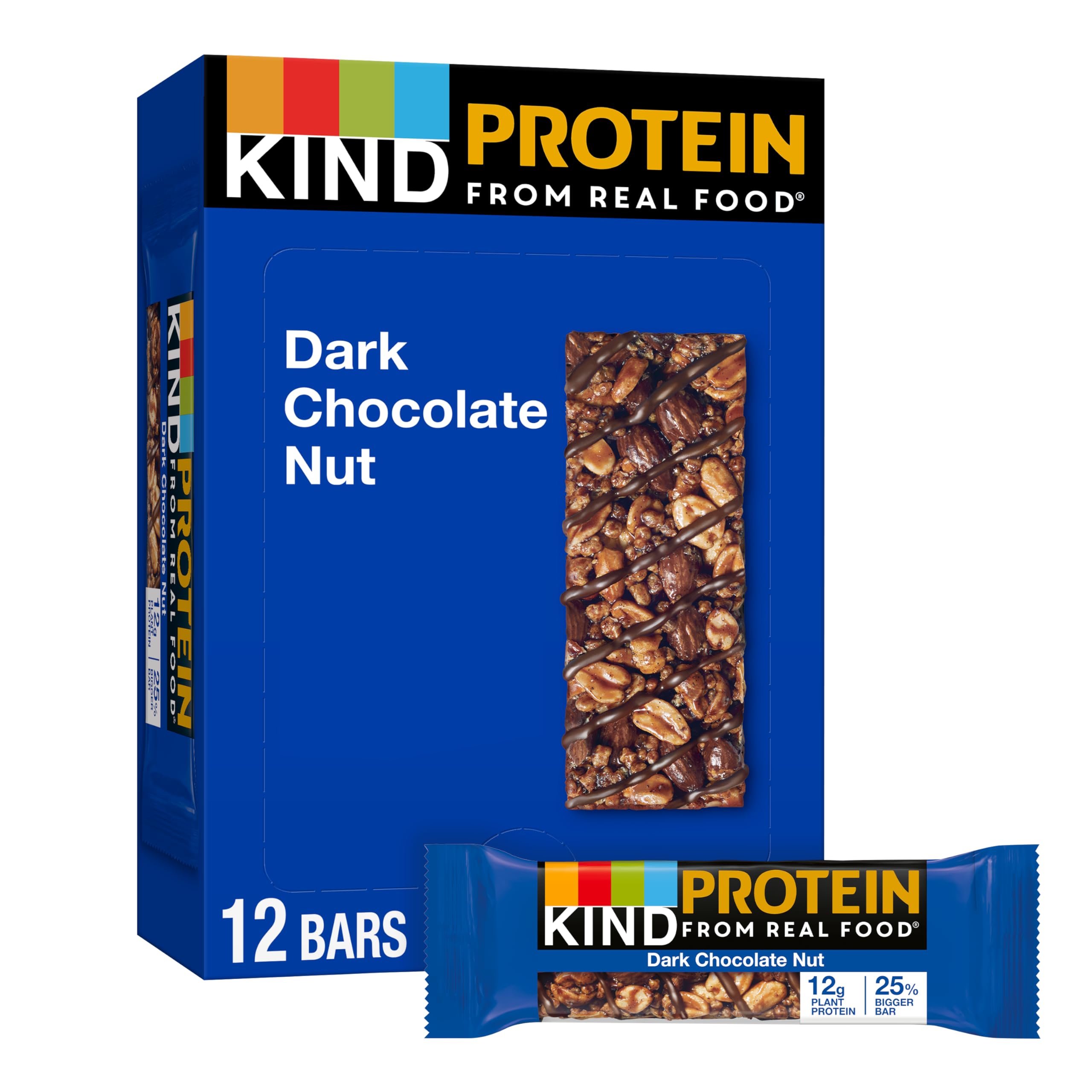 KIND Protein Bar Dark Chocolate Nut pack offers on-the-go energy with 12g plant protein.