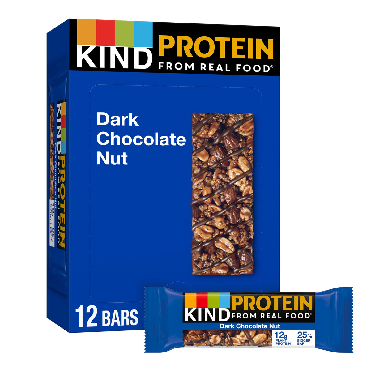 KIND Protein Bar Dark Chocolate Nut pack offers on-the-go energy with 12g plant protein.
