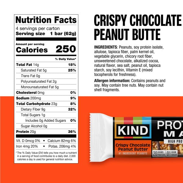 KIND Protein MAX bar Crispy Chocolate Peanut Butter delivers keto-friendly protein and rich flavor.