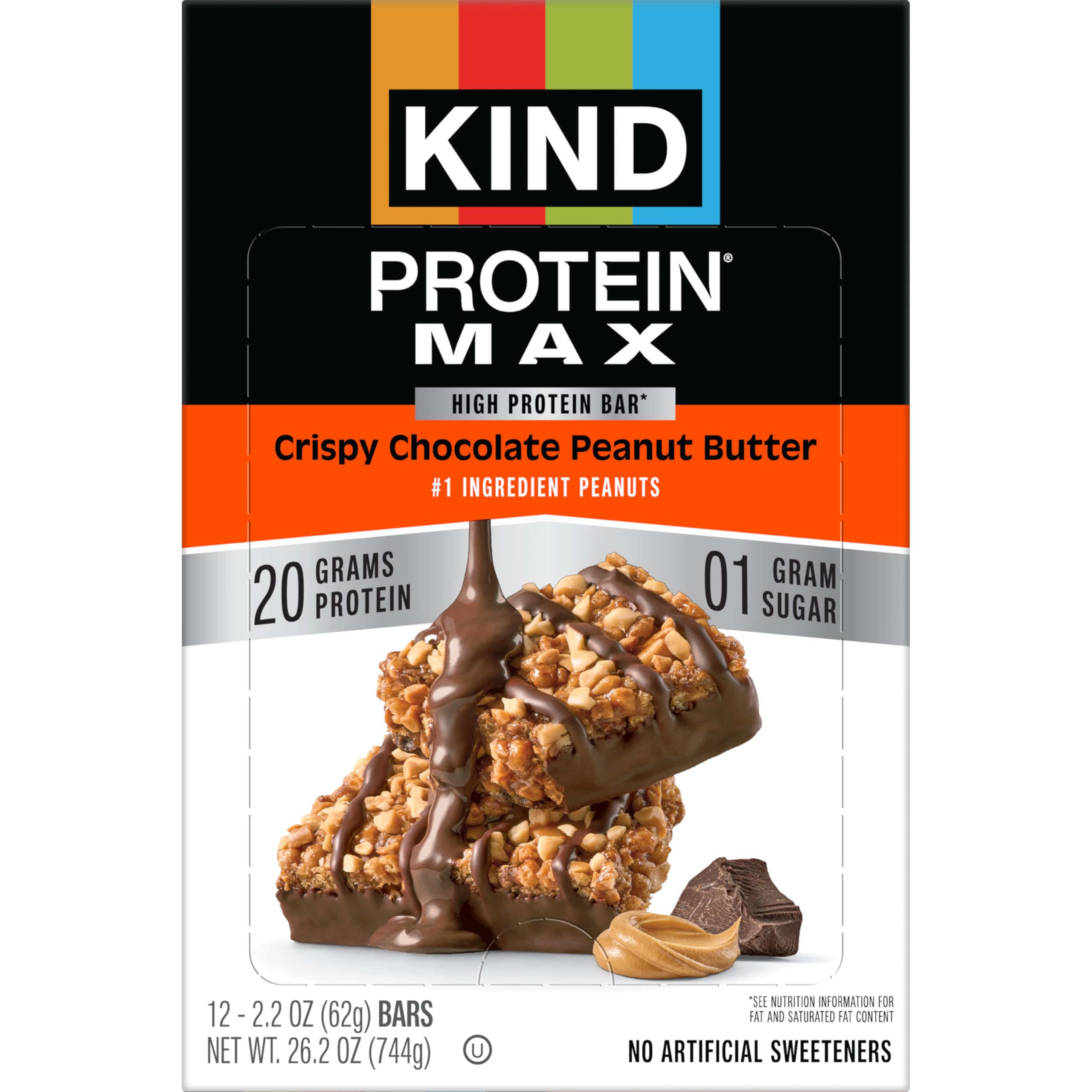 KIND Protein MAX packaging focuses on fiber-rich bite and chocolate peanut butter combination